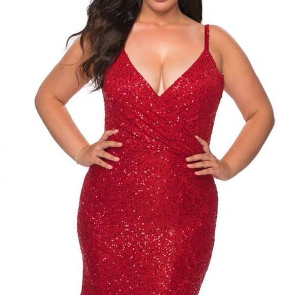 NWT La Femme 29063 Sequin Cut Out Evening Dress Red size 12W - Picture 3 of 6